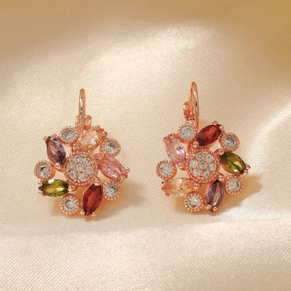 1 Pair Retro Flower Plating Inlay Copper Zircon K Gold Plated Earrings