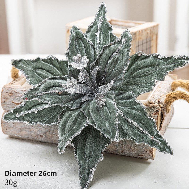 26cm Christmas Flower Red And Gold Sequin Velvet Fake Flower Christmas Tree Decoration Insert