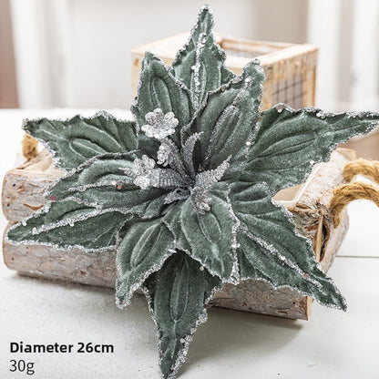 26cm Christmas Flower Red And Gold Sequin Velvet Fake Flower Christmas Tree Decoration Insert