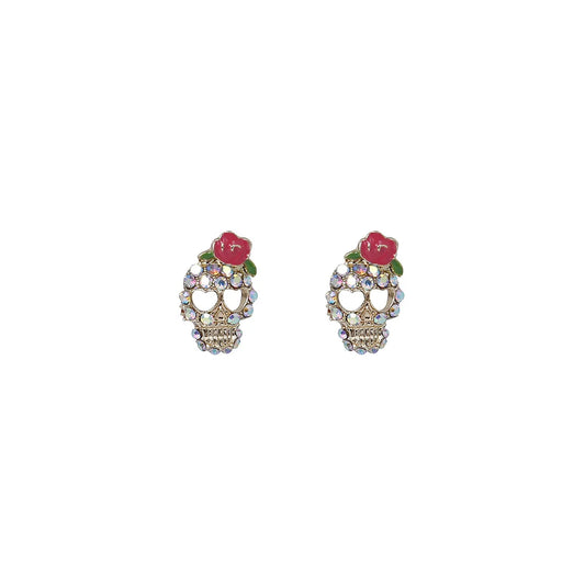 Novelty Design Alloy Skull Earrings Daily Plating Rhinestone Stud Earrings 1 Set