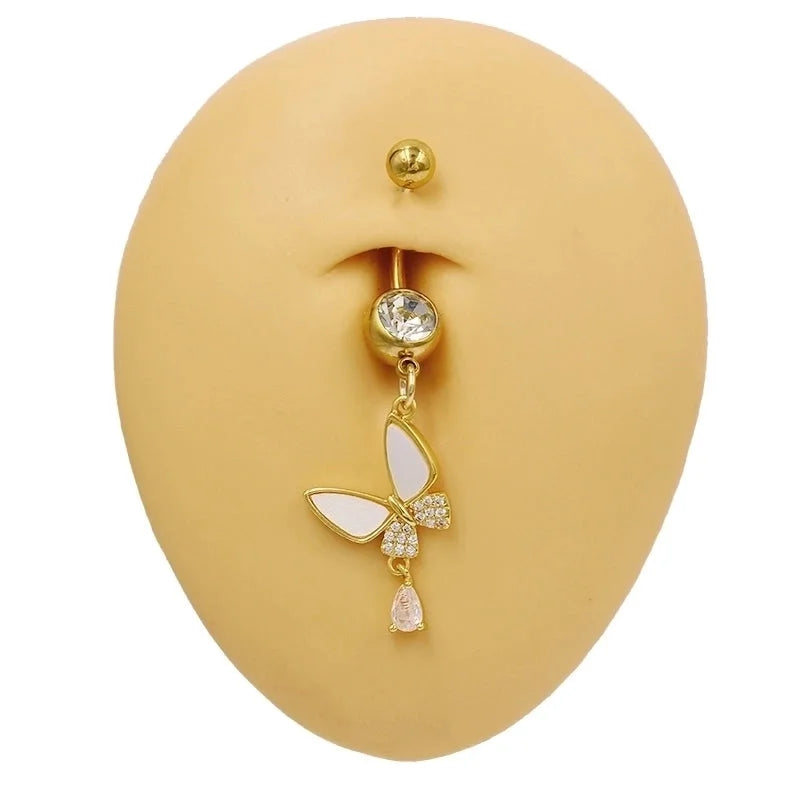 1 Piece Belly Rings Sexy Classic Style Star Heart Shape Butterfly 316L Stainless Steel Alloy Inlay Resin Rhinestones Glass Gold Plated