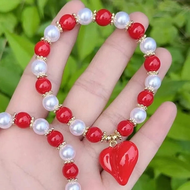 Casual Vacation Minimalist Lips Heart Shape Copper 18K Gold Plated Beaded Enamel Plating Bracelets