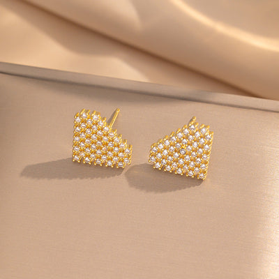 2 Pieces Moderate Luxury Flower Copper Diamond Inlay Stud Earrings