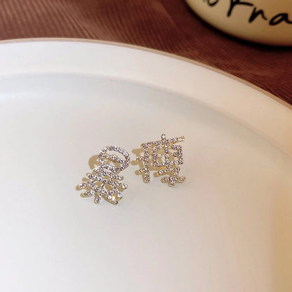 1 Pair Retro Color Block Heart Shape Pleated Inlay Copper Rhinestones Drop Earrings