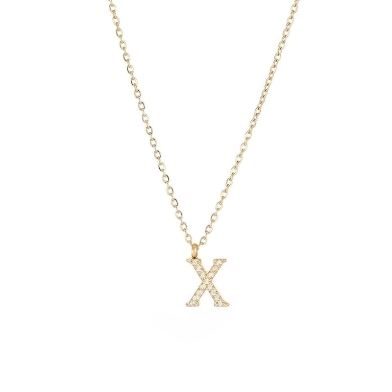 Minimalist Letter 304 Stainless Steel Zircon 16K Gold Plated White Gold Plated Plating Inlay Pendant Necklace