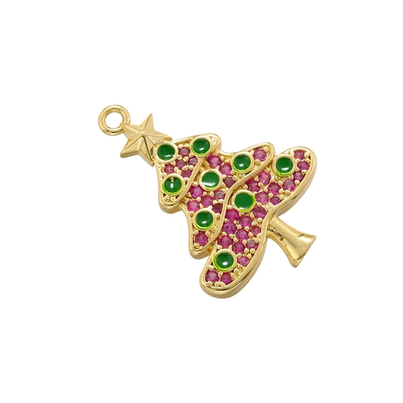 1 Piece 12*19.5mm 13*23.5mm 14*23mm Hole 1~1.9mm Copper Artificial Pearls Zircon 18K Gold Plated Christmas Tree Santa Claus Christmas Socks Pendant Jewelry Accessories