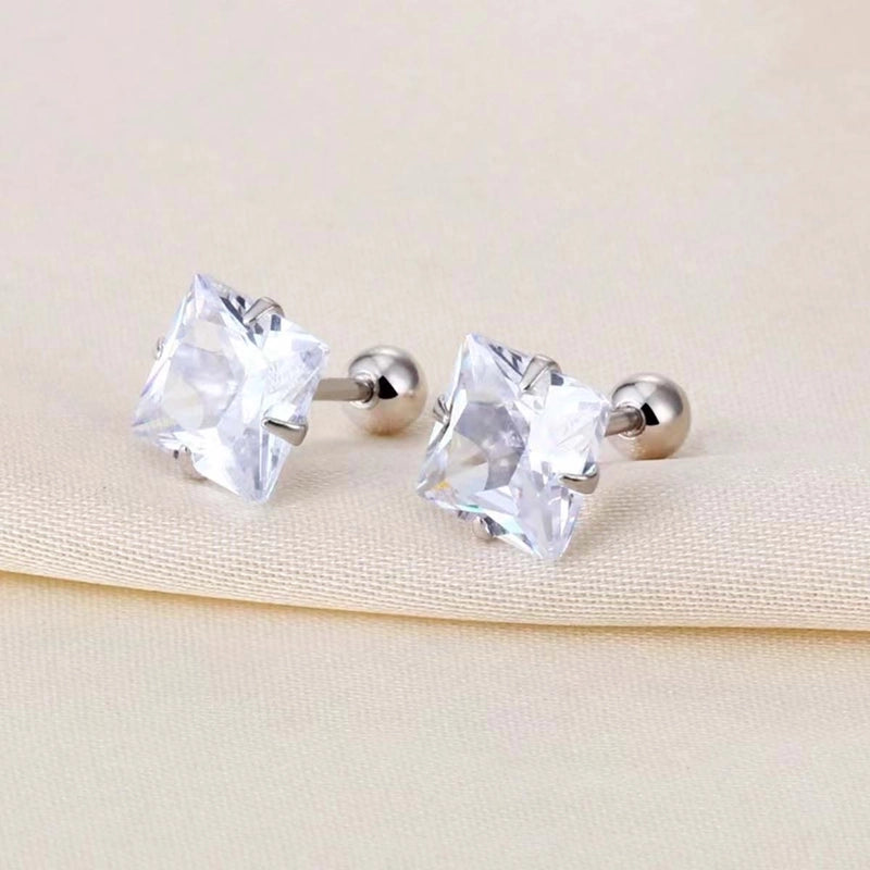 Minimalist Square Inlay 304 Stainless Steel Zircon 18K Gold Plated Stainless Steel Earrings