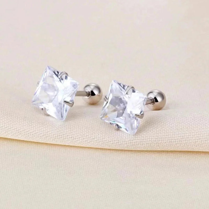 Minimalist Square Inlay 304 Stainless Steel Zircon 18K Gold Plated Stainless Steel Earrings