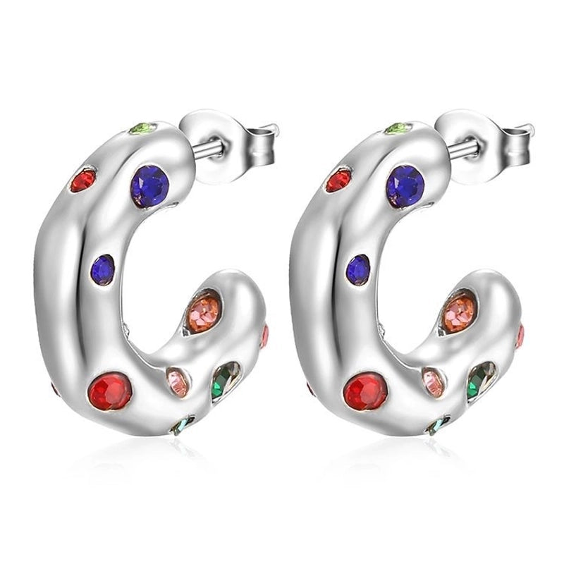 1 Pair Fashion C Shape Plating Inlay 304 Stainless Steel Zircon 18K Gold Plated Ear Studs