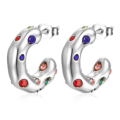 1 Pair Fashion C Shape Plating Inlay 304 Stainless Steel Zircon 18K Gold Plated Ear Studs