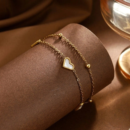 Elegant Retro Romantic Heart Shape 304 Stainless Steel Shell Cable Chain Bracelets In Bulk