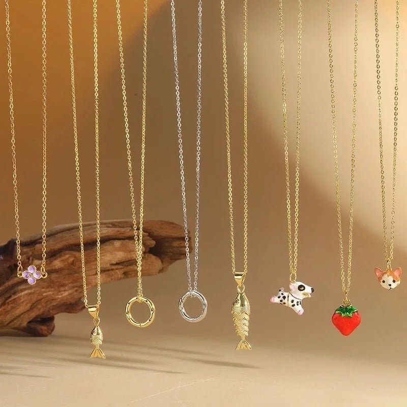 Copper 14K Gold Plated Inlay Dog Zircon Pendant Necklace