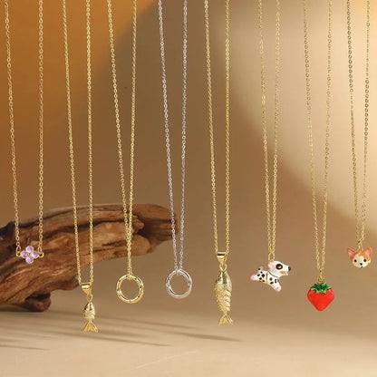 Copper 14K Gold Plated Inlay Dog Zircon Pendant Necklace