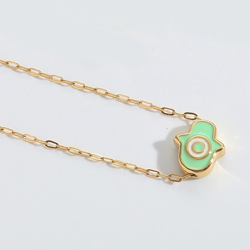 Copper 14K Gold Plated Enamel Pendant Necklace