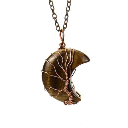 Minimalist Moon Tree Natural Stone Copper Pendant Necklace In Bulk