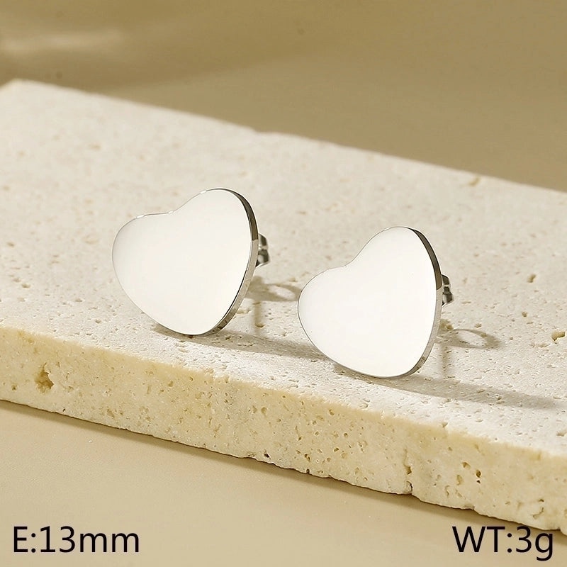1 Pair Minimalist Heart Shape Titanium Steel Gold Plated Ear Studs