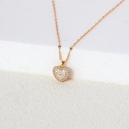 Stainless Steel 18K Gold Plated White Gold Plated Minimalist Plating Inlay Heart Shape Zircon Pendant Necklace