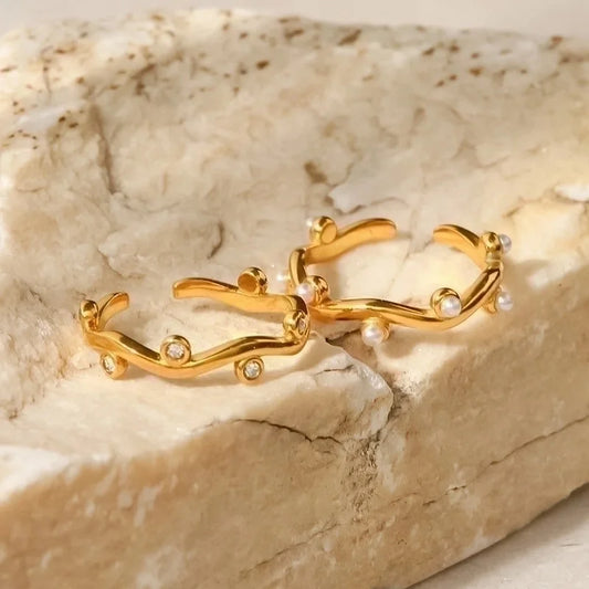 Retro Geometric 316 Stainless Steel Pearl Plating Open Ring