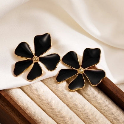 2 Pieces IG Style Flower Enamel 304 Stainless Steel 18K Gold Plated Stainless Steel Earrings