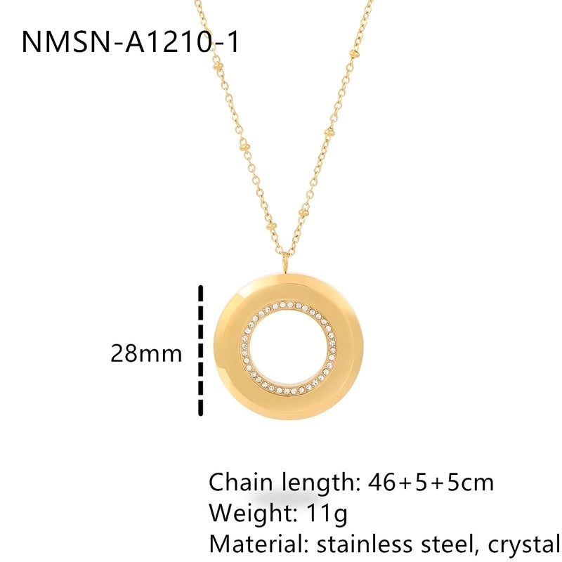 304 Stainless Steel 18K Gold Plated Minimalist Plating Hollow Out Inlay Round Heart Shape Wings Zircon Pendant Necklace