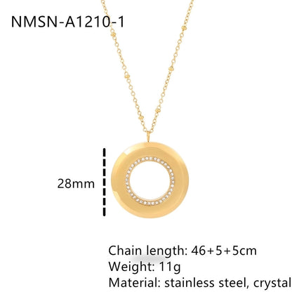 304 Stainless Steel 18K Gold Plated Minimalist Plating Hollow Out Inlay Round Heart Shape Wings Zircon Pendant Necklace