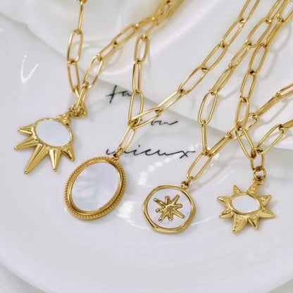 2 Pieces Minimalist Geometric Titanium Steel 14K Gold Plated Pendant Necklace