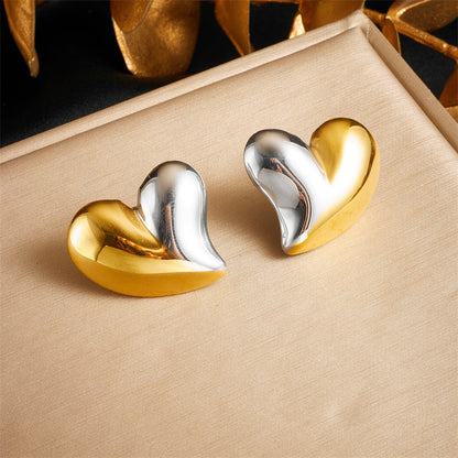 Fashion Heart Heart Stainless Steel Electroplating Stud Earrings