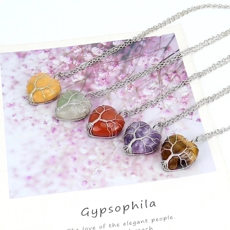 Minimalist Heart Shape Natural Stone Ferroalloy Knitting Pendant Necklace