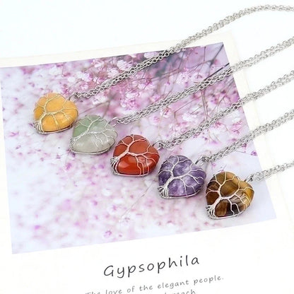 Minimalist Heart Shape Natural Stone Ferroalloy Knitting Pendant Necklace