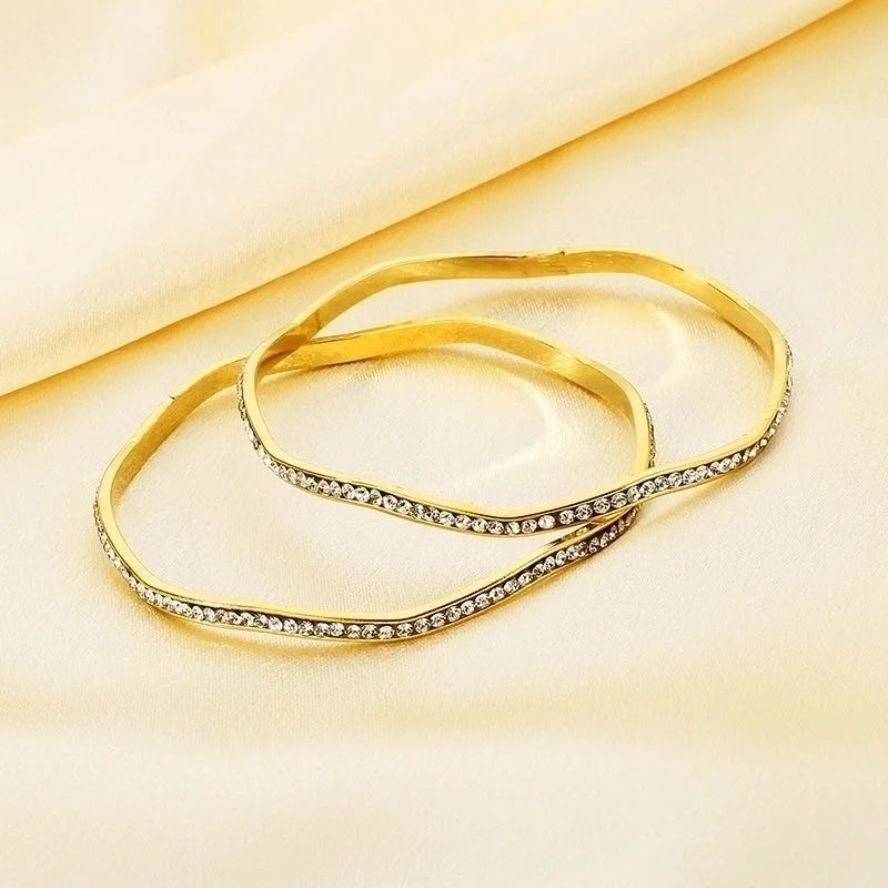 Bridal Minimalist Geometric 304 Stainless Steel 18K Gold Plated Zircon Bangle In Bulk