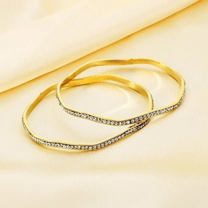 Bridal Minimalist Geometric 304 Stainless Steel 18K Gold Plated Zircon Bangle In Bulk