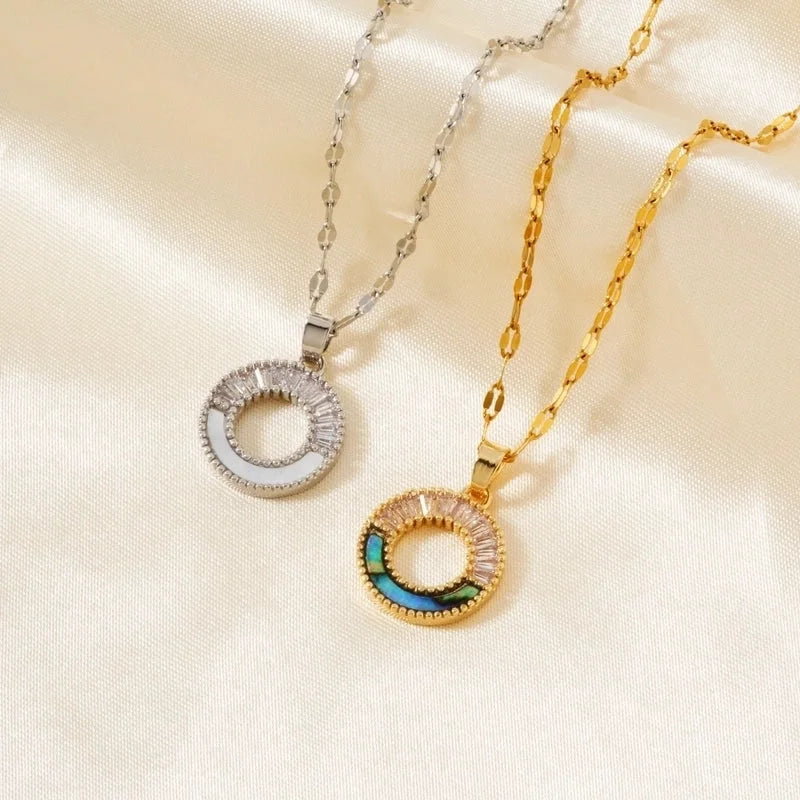 304 Stainless Steel Copper Coffee Bean Chain K Gold Plated Sun Color Block Zircon Pendant Necklace