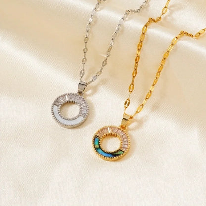 304 Stainless Steel Copper Coffee Bean Chain K Gold Plated Sun Color Block Zircon Pendant Necklace
