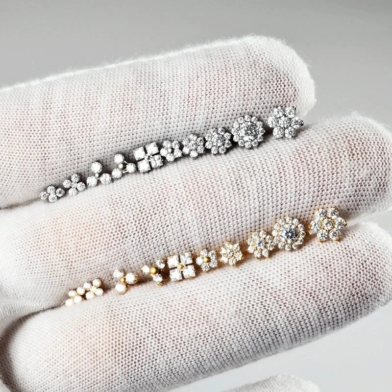 2 Pieces 3 Pieces Lip Rings Casual Elegant Vacation Triangle Flower G23 Titanium Zircon Zircon 18K Gold Plated Lip Rings Ear Cartilage Rings & Studs