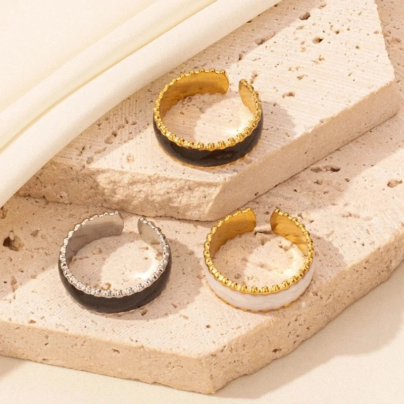 French Style Modern Style Geometric 304 Stainless Steel Polishing Enamel Open Rings