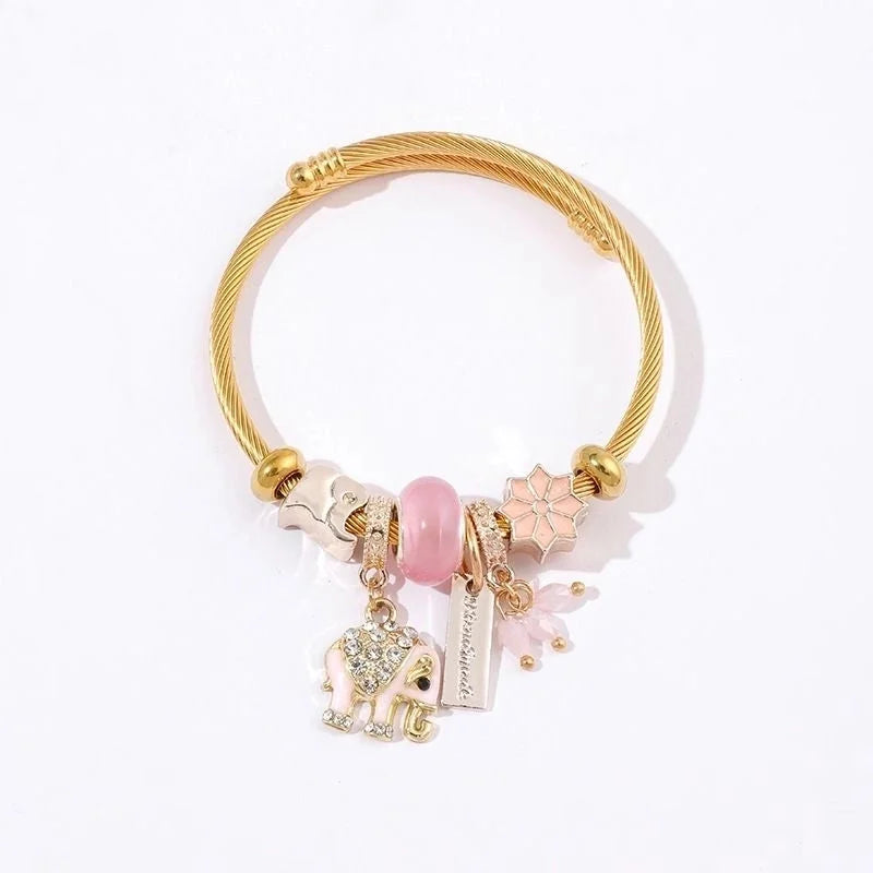 Casual Elegant Elephant 304 Stainless Steel Alloy Artificial Crystal Bangle In Bulk