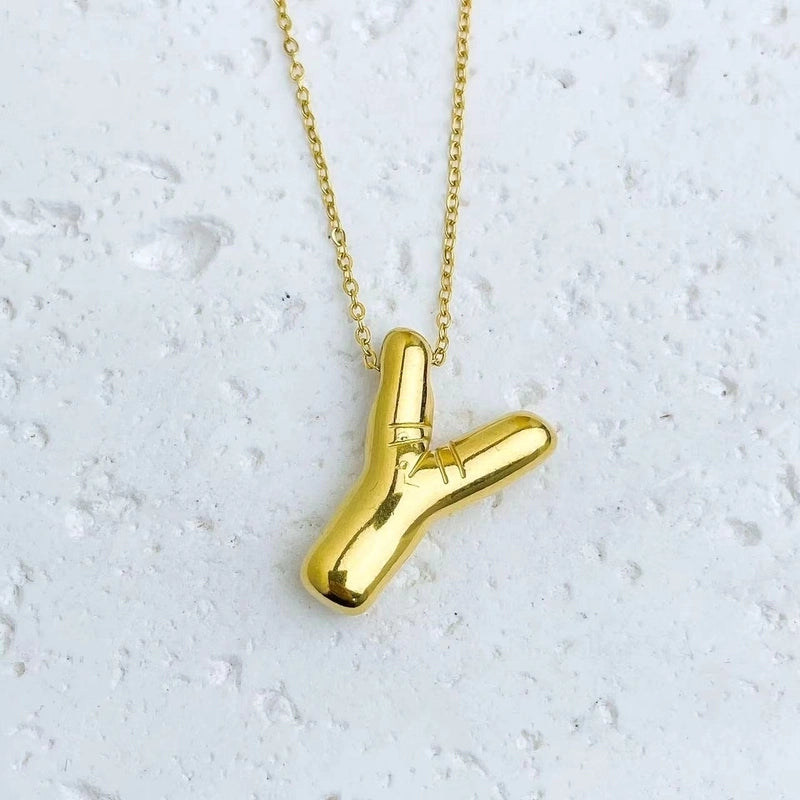 Fashion Balloon Letter Necklace Titanium Steel 26 English Letter Necklace 3D Three-Dimensional Gold Plating Non-Fading