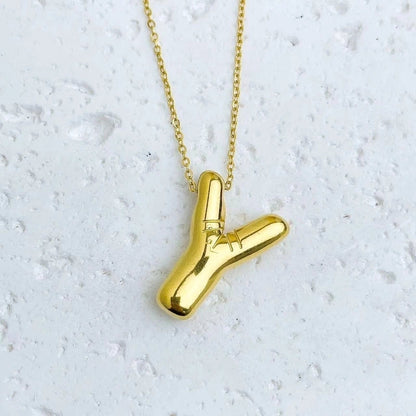 Fashion Balloon Letter Necklace Titanium Steel 26 English Letter Necklace 3D Three-Dimensional Gold Plating Non-Fading