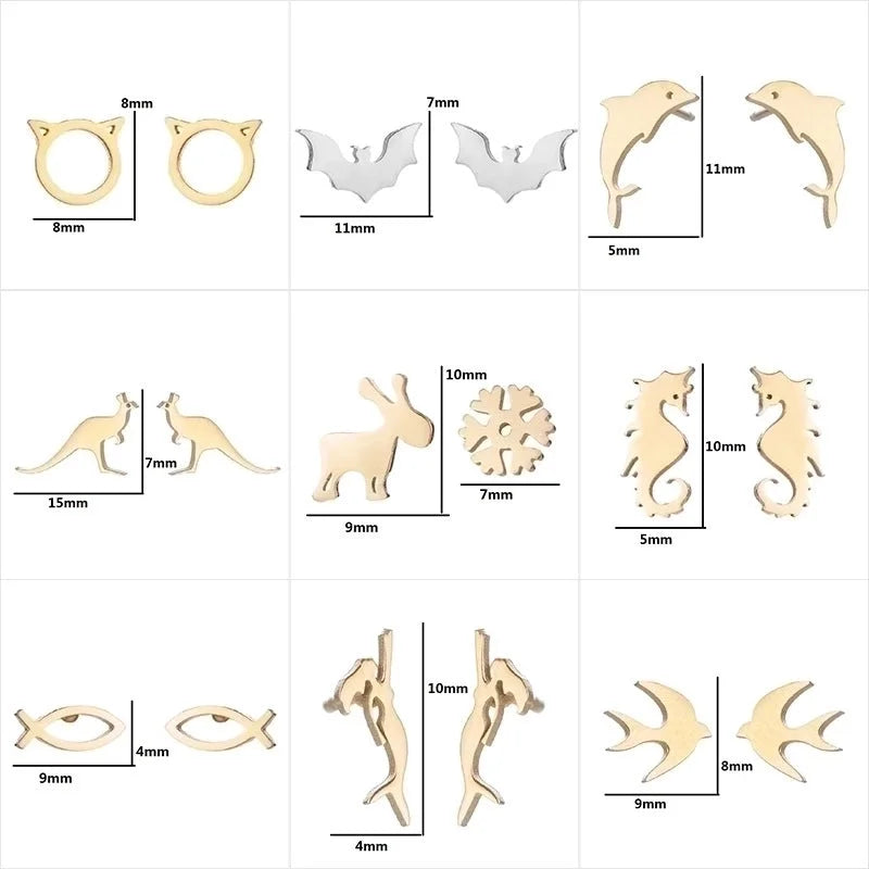 1 Pair Minimalist Animal Plating 304 Stainless Steel 18K Gold Plated Ear Studs