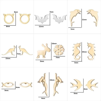 1 Pair Minimalist Animal Plating 304 Stainless Steel 18K Gold Plated Ear Studs