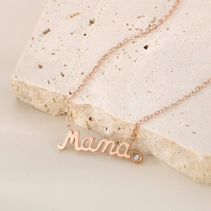 304 Stainless Steel 18K Gold Plated MAMA Minimalist Inlay Letter Zircon Earrings Necklace