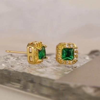 1 Pair Minimalist Commute Square Plating Inlay Copper Zircon 18k Gold Plated Ear Studs