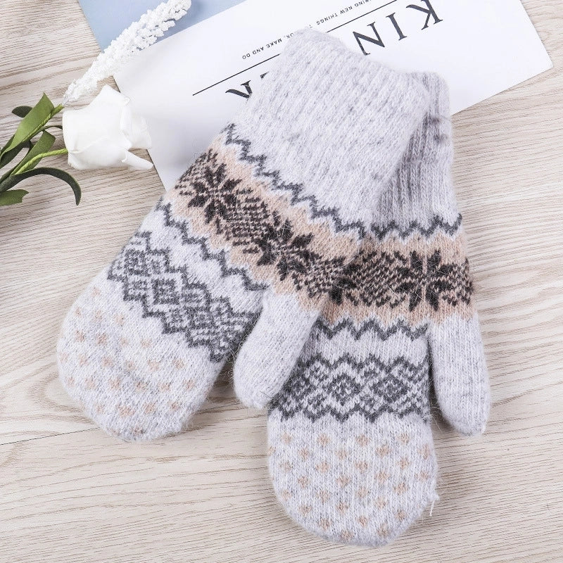New Autumn And Winter Gloves Ladies Double Layer Plus Velvet Padded Warm Knit Bag Finger Gloves Full Finger Gloves