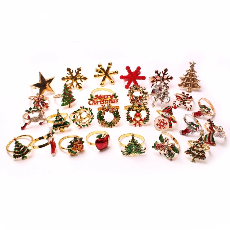 Cute Christmas Tree Santa Claus Alloy Napkin Rings 1 Set Of 6