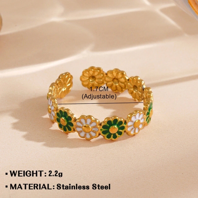 Minimalist Flower 304 Stainless Steel Plating Open Rings