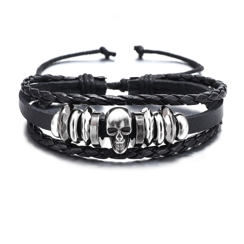 Retro Skull Pu Leather Alloy Halloween Men'S Bracelets