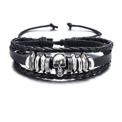 Retro Skull Pu Leather Alloy Halloween Men'S Bracelets