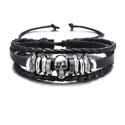 Retro Skull Pu Leather Alloy Halloween Men'S Bracelets