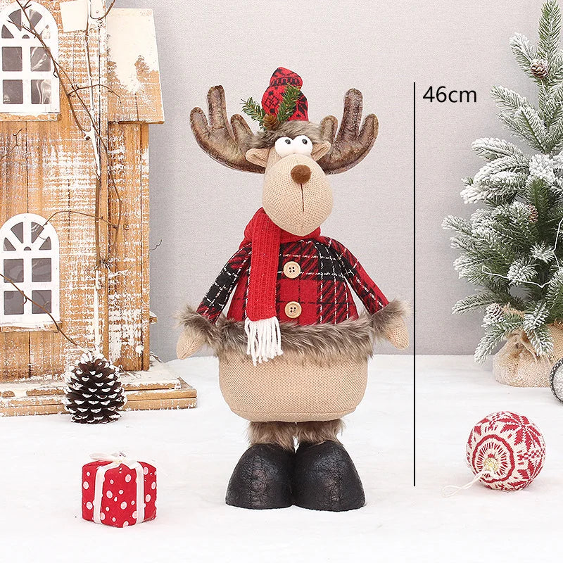 2 Pieces Christmas Stretchable Doll Red Plaid Fabric Doll Gift Elderly Snowman Mall Decoration Ornament Decoration Supplies
