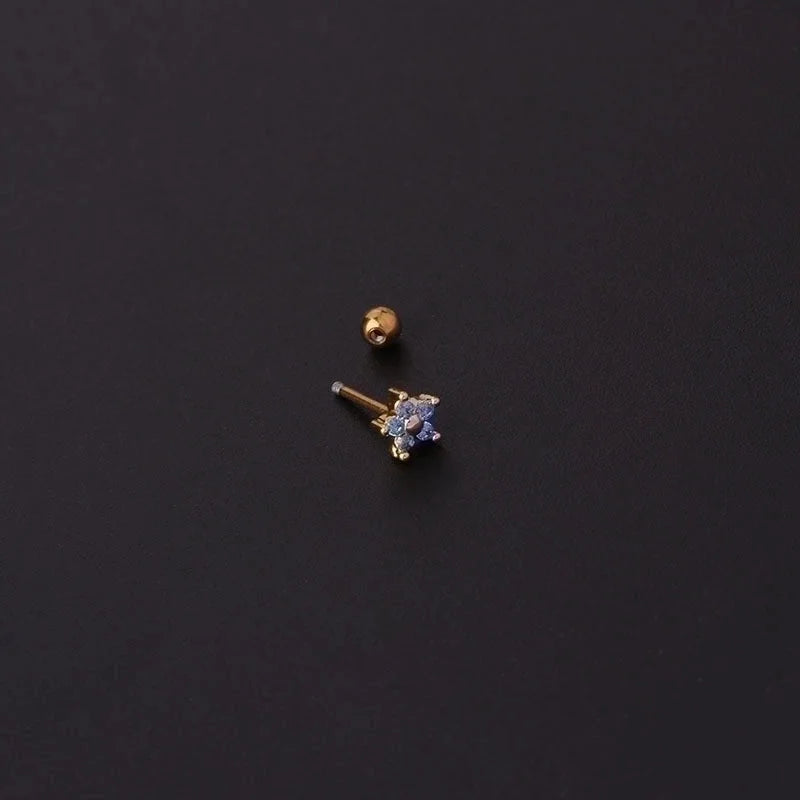 Ear Cartilage Rings & Studs Minimalist Flower Copper Artificial Gemstones